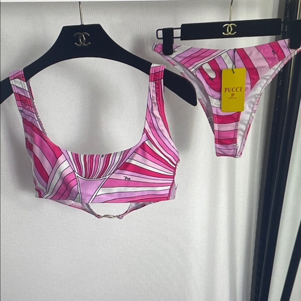 Emilio Pucci Pink Striped Two-Piece Bikini Set